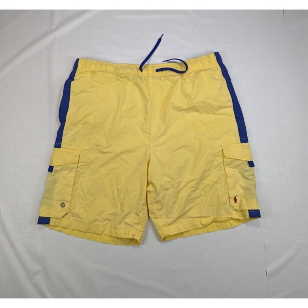 VTG Polo Ralph Lauren Swim Shorts Mens Large Yellow 8" Cargo Board Swimwear Y2K